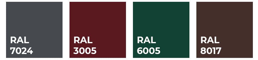 в наличии RAL 7024, 3005, 6005, 8017